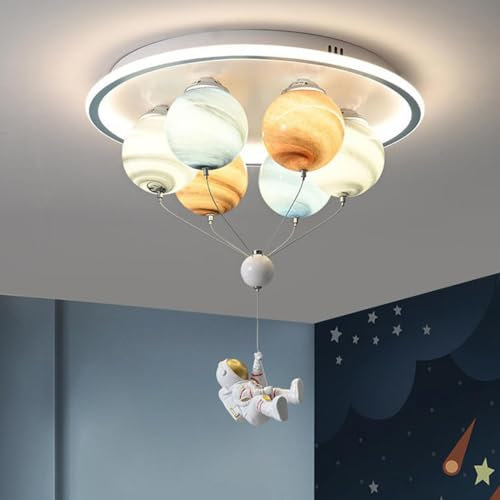 LED Deckenleuchte Kinderzimmer Kreativ Planeten Lampe Dimmbar 3-Farben Deckenbeleuchtung Modern Mädchen-/Jungenzimmer Hängelampe Runde Glas-schirm Kronleuchter Schlafzimmer D50cm Höhenverstellbar 70cm