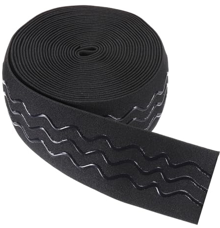 sourcing map Rutschfestes Gummiband, 5 cm x 5,5 m, schwarzes Polyester-Silikon-Stretchband, gewellter Silikongriff für Kleidung, Zubehör, Perücken