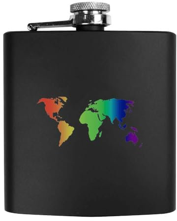 6oz (170ml) 'Rainbow World Map' Pocket Hip Flask (HP00037172)