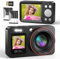 Cámara de Fotos Cámara Digital 4K 64MP FHD, Cámara Digital con Tarjeta de 64GB, Cámara Compacta Zoom 18X y 2 Baterías, Recargable Compacta Portátil Cámara para Niños Principiantes, Negro