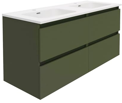 Baikal Mueble de Baño Rubi. 140cm Verde Musgo. Incluye Lavabo. Entrega Montado. Suspendido 4 Cajones con Cierre Amortiguado.