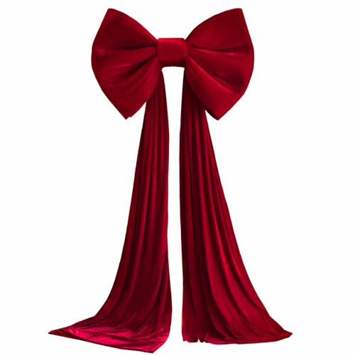 Fiocco puntale per albero di Natale, fiocchi extra large in velluto rosso 20x15 pollici con trascinamento lungo 9, 8 piedi per decorazioni per albero di Natale domestico per ghirlande, pareti, feste