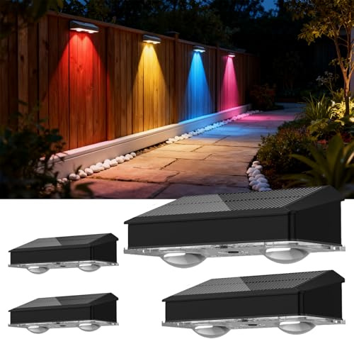 Beuaati Solarlampen für Außen Garten, 4 Stück Solar Wandleuchte Aussen, 9 Farbmodi RGB LED Solar Gartenleuchten Aussen,IP65 wasserdicht,Solarleuchten für Garten Kabellos für Hof Garten Deck Porch Zaun
