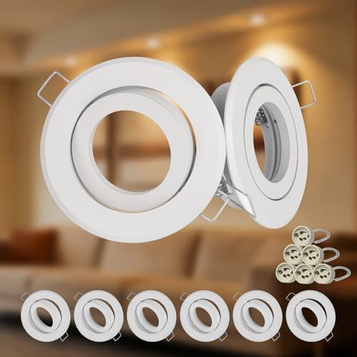 Dehobo Aluminium Einbaustrahler GU10 Einbaumaß Ø 68mm-80mm mit GU10 Fassung | rostfreies Aluminium Deckenspots, schwenkbarer Einbaurahmen 30°, GU10 Keramikfassung bis 250°C hitzebeständig für Küche 6er