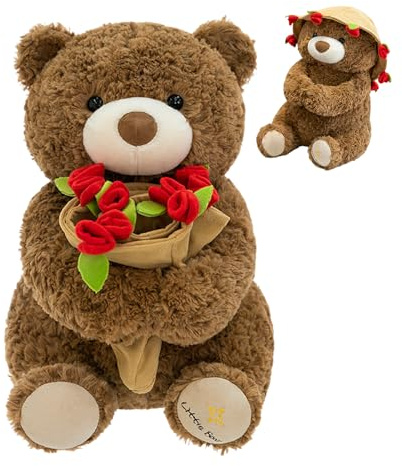 Ours en peluche, avec rose, petit ours en peluche, pour Noël, la Saint-Valentin, un anniversaire (A)