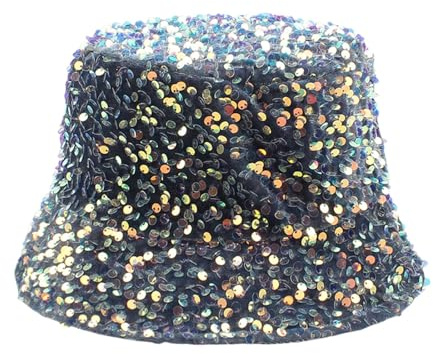 Glitzer Pailletten Fischerhut Damen - Wendehut Bucket Hat 2-in-1 - Funkelnder Sonnenhut für Karneval Festival & Party - Retro Disco Kostüm Accessoire Faltbar