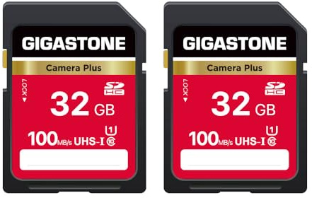 GIGASTONE 32 GB SD-Karte, Kamera Plus, UHS-I U1 Klasse 10, SDHC-Speicherkarte, Full HD-Video für Digitalkamera, mit 2 Mini-Etuis, 2 Stück