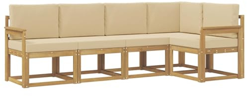 vidaXL Outdoor-Sofagarnitur mit Kissen 5 pcs Weiß und Beige, Garten, modernes Outdoor-Sofa, wetterfestes Lounge-Möbel, perfekte Terrasse für gemütliches Sitzen