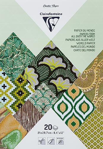 Clairefontaine 95094C Block verleimt mit 20 Bögen Papier aus aller Welt (21 x 29,7 cm, geeignet für Scrapbooking) 1 Pack grün