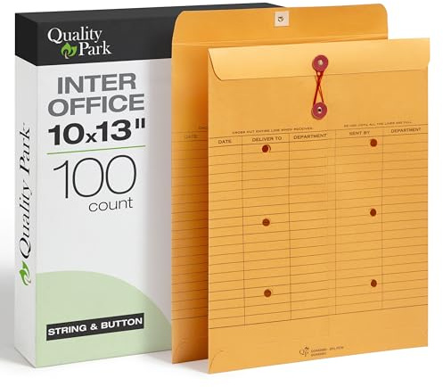 Quality Park Interoffice 63561, lot de 100 enveloppes, papier kraft marron, 10 x 13 cm, avec ficelle et bouton
