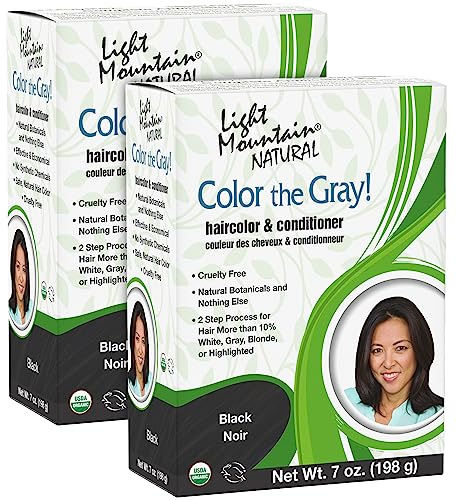 Light Mountain Color the Gray, Henna Hair Dye, Black 2-Pack, 7 Oz Ea