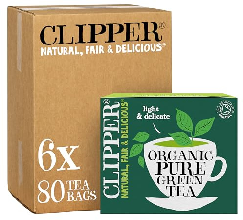 Clipper Organic Fairtrade Pure Green 80 Tea bags (Pack of 6, Total 480 Teabags)