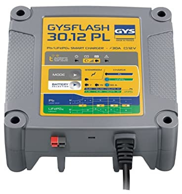 GYS, GYSFLASH 30.12 PL, Intelligentes Batterieladegerät Blei (AGM, Gel...) & Lithium (LiFePO4), 7 A/15 A/30 A, Fahrzeuge 12 V (Auto, Nutzfahrzeug, Boot), sichere Ladung, Desulfatation