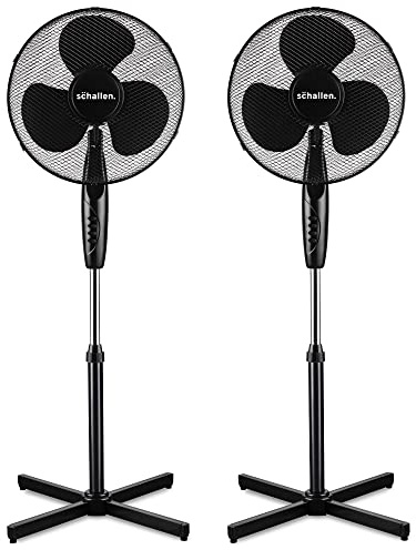 Schallen 2 x 16 Electric Modern Oscillating Floor Standing Tall Pedestal Air Cooling Fan (Black)