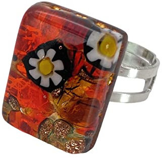 Bague réglable en verre de Murano - Taille unique - Avec boîte cadeau et certificat d'authenticité