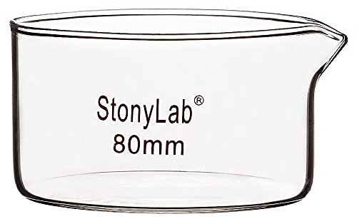 stonylab Petrischalen mit Ausguss und Hochleistungsrand, wiederverwendbare Borosilikatglas Laborschalen für Kristallisation und Verdampfung - 100 ml Fassungsvermögen Außendurchmesser 80 mm