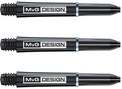 WINMAU Signatur Nylon Schwarz und Silber MvG Design kurz Schäfte - 1 Satz pro Packung (Insgesamt 3 Flüge)