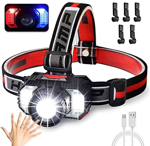 LED Head Torch Rechargeable, Zoomable Super Bright 6000 Lumen 2200 Capacity Battery USB Head Light with 6 Modes & Motion Sensor,IPX5 Waterproof Headlamp for Men Adults Kids Camping Accessories