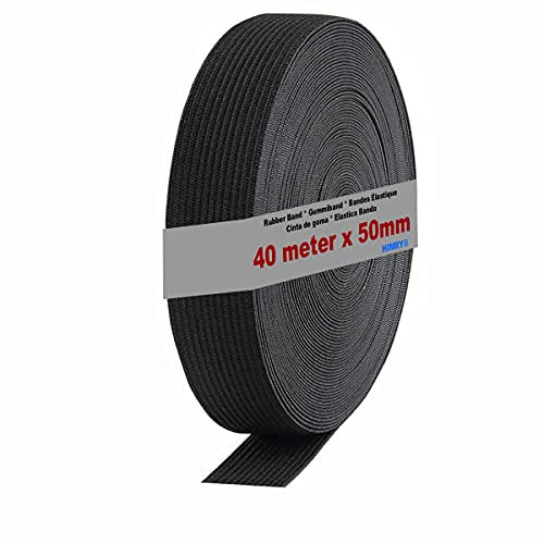 HIMRY Cinta de Goma elástica de 40 m x 50 mm de Ancho, elástica, elástica, para Costura, Manualidades, Tejer, Color Negro, KXB5007