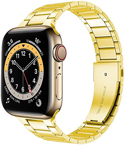 Miimall Correa Compatible con Apple Watch Ultra 49mm, Banda de Acero Inoxidable, Pulsera de Reemplazable, Repuesto Ajustable Correa de Metal para iWatch 42mm 44mm 45mm 49mm-Dorado
