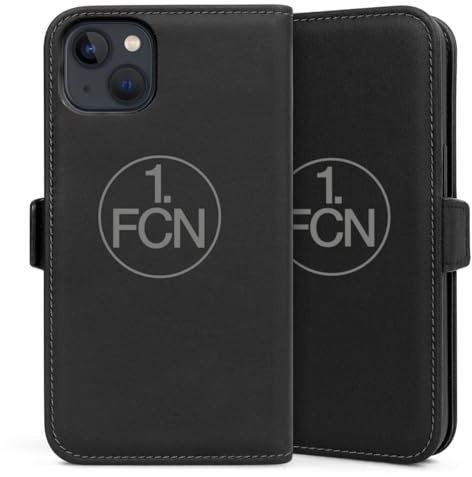 Klapphülle kompatibel mit Apple iPhone 13 Handyhülle aus Kunst Leder schwarz Flip Case 1. FC Nürnberg transparent 1. FCN