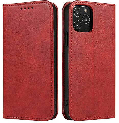 Mixroom - Custodia Cover Case a Libro Rosso Per iPhone 13 Pro Max Con Stand In Ecopelle Chiusura magnetica Formato Portafoglio Parte Interna In TPU Morbida con Bordi Piatti