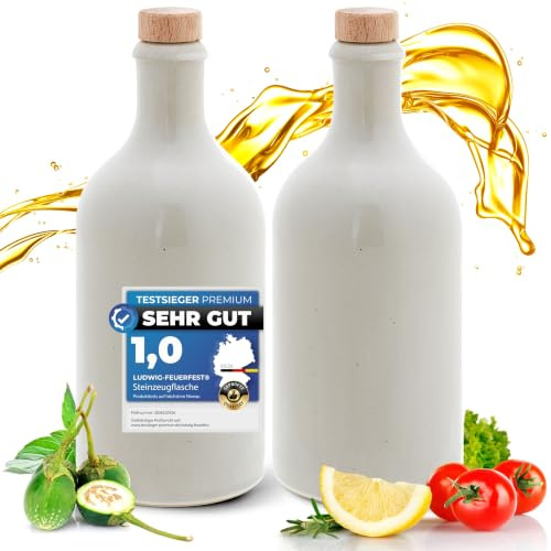Kaminfix Essig & Öl Spender - Flasche mit Ausgießer, 2er Geschenkeset für Feinschmecker Handgefertigt und Einzigartig im Design Made in Germany Authentisch chic und zeitlos (2x 500ml, weiß)