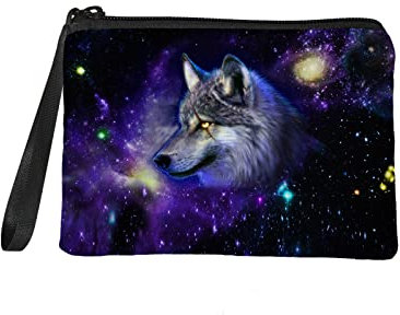 Wanyint Mini porte-monnaie en tissu personnalisé avec porte-clés pour téléphone portable, Imprimé loup., Taille unique, Pochette pour monnaie