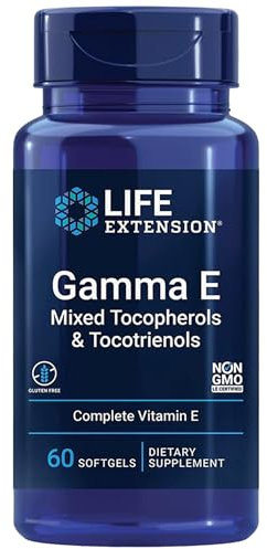 Life Extension, Gamma E, Tocophérols et Tocotriénols Mélangés, 10mg, 60 Capsules molles, Sans Gluten, Sans Soja, Sans OGM