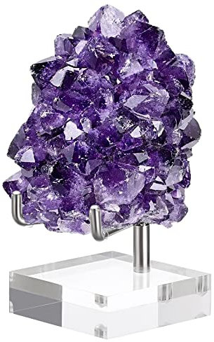 BTSKY Small Size Adjustable Silver Metal Arm Display Stand Easel with Square Acrylic Base, Display Holder for Geodes Rock Mineral Agate Fossil Coral Coin