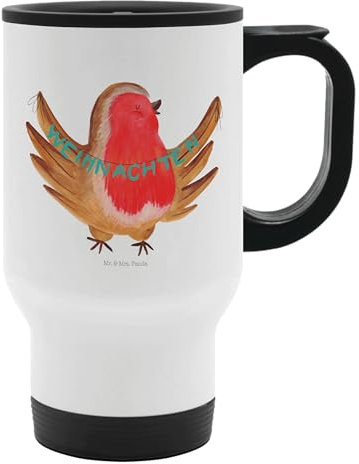 Mr. & Mrs. Panda Thermobecher Rotkehlchen Weihnachten - Geschenk, To Go Becher, Spülmaschinenfest, Frohe Weihnachten, Kaffeebecher, Kaffeetasse zum