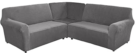 EURHOWING L-förmige Sofabezüge, 7-Sitzer, Samt, Stretch, Liegestuhl, Ecksofabezug für Möbel, Sofaschoner, weich, waschbar, Couchbezüge (Grau, 7-Sitzer), EURHOWING0843
