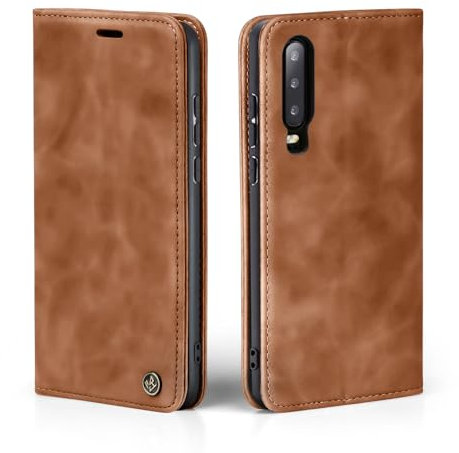 LBH Handyhülle für Huawei P30 in Hellbraun mit Karten- und Geldfach Smartphone Hülle mit Standfunktion Flip Case Schutzhülle Magnetverschluss Vintage