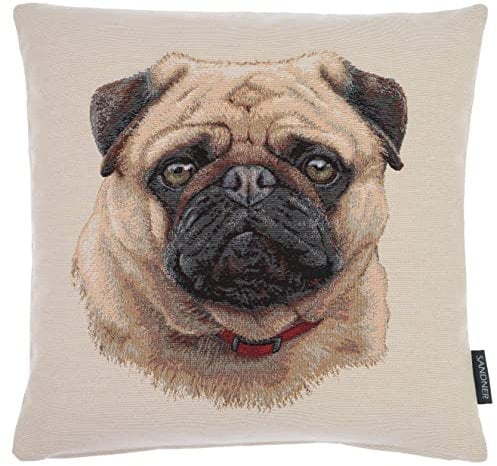 Sandner Mops Gobelin Kissenhülle 45x45 cm Kissenbezug Dekokissen Sofakissen Kissen Hülle Hund