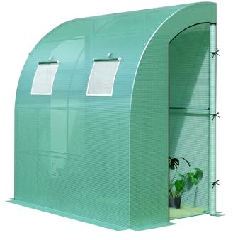 Aoodor Serre murale adossée au mur 2 x 1 m x 2,2 m résistante à l'eau et aux UV Couleur verte – Deux portes à fermeture éclair