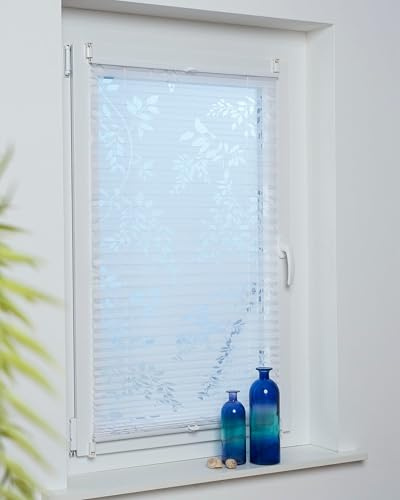 DECOLIA by Garesa Fenster Klemmfix Plissee ohne Bohren 90 x 130 cm Burnout Blätterranke, Weiß - Lichtdurchlässiger Fenster Sichtschutz und Fenster Deko, Faltrollo