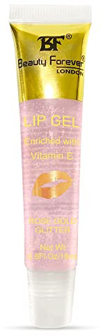 Beauty Forever Clear Moisturizing Lip Gel Tube, Enriched with Vitamin E, Lightweight, Plain & Glitter Finish, Shimmer Infused, Available in 11 Flavours, 18ml (Rose Gold Glitter)