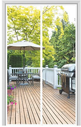 fowong Porte Moustiquaire Magnétique 90x210 cm - Blanc - Pour Baie Vitrée/Portes/Fenêtres - Toile Polyester Respirante Anti-Moustiques - Ventilation Été Sans Perçage