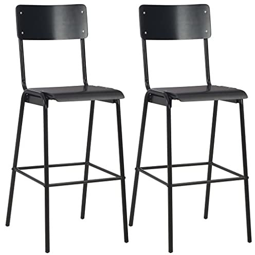 Tidyard Stapelbar Barstühle 2 STK.Barhocker I Massives Sperrholz Stahl I Fußablage - Barstuhl Bar Hocker Holz Mit Lehne I 41,5 x 59 x 116,5 cm (B x T x H) I Schwarz