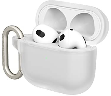 RHINOSHIELD AirPods Case mit Karabiner kompatibel mit Apple [Airpods 3] | Fallschutz in Militärqualität, Kratzfest, kabelloses Aufladen - [Transparent, Standard Set]