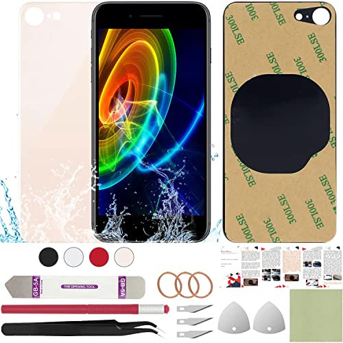ReuWeu Back Glass Screen Cover Replacement Compatible with iPhone 8 4.7 + Professional Tools (Gold)