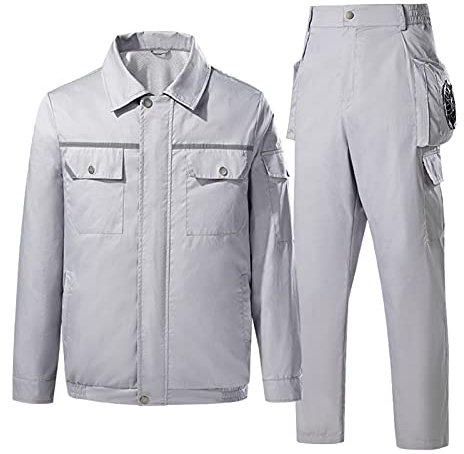 Cooling Outdoor Summer Fans Cooling Jackets Sets Mens Air Conditioning Cotton Cool Pants Fan Clothes Male Sun Protection (Color : Gray set, Size : Asian Size XL)