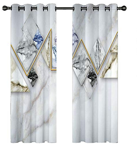 Homxi Küchen Vorhang Blickdicht 2er Set,2 x 132W x 183H cm,Blickdichter Vorhang Wohnzimmer Grau Geometriemuster Vorhang mit Ösen