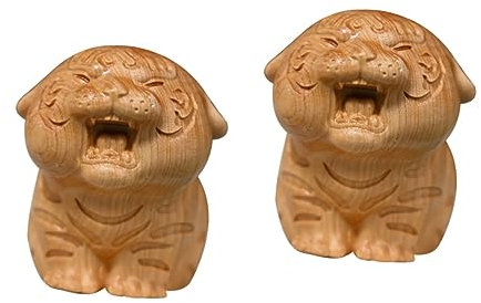 Warmhm 2stücke Holz Tiger Dekoration Handgefertigte Tiger Figur Aus Holz Für Stilvolle Wohnraumgestaltung Als Teepet Oder Dekoratives Ornament Für Jedes Zuhause