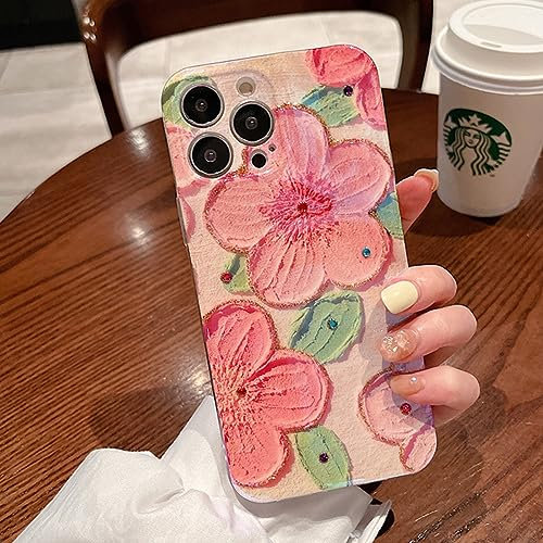 FIFTHAVE Ölgemälde Handyhülle für iPhone 12 Mini Blumen Muster Hülle Florals Schutzhülle 3D Motiv Case Slim Weich Silikon Kristall Stoßfest Bumper für iPhone 12 Mini 5.4''Pfirsichblüte