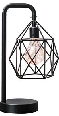 Housoutil Geometric Iron Lamp for Home Retro Iron Desk Lamp Vintage Table Light for Bedroom Black