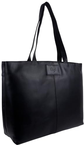 Gigi Damen Schultertasche aus Leder, groß, Schwarz, Schwarz , Large