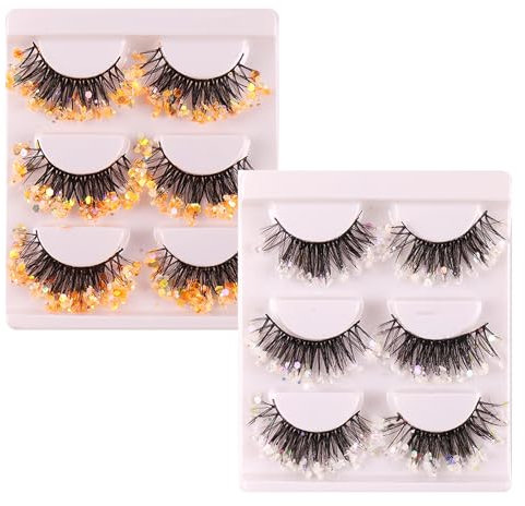 Holzsammlung Cils Lumineux à Paillettes, Extensions de Cils 3D Faux Vison Moelleux Colorés Brillants Aspect Oeil de Chat 16 mm, Professionnel Fluorescent False Lashes pour Scène Drag Party, 6 Paires