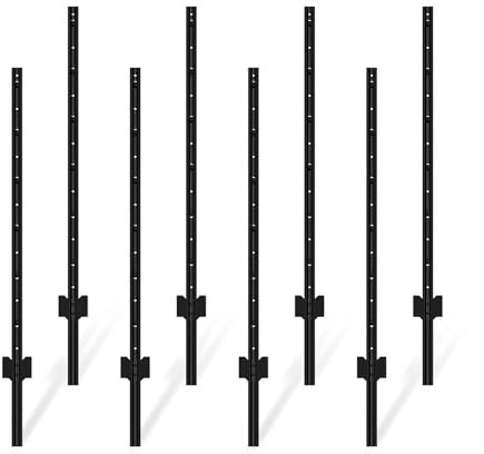FOREHOGAR Metal Fence Post 4 Feet Black, Pack of 8, T Post for Wire Fence, No Dig Steel U Posts Fencing for Lawn Garden Wire Mesh Fences Poles Sign Outdoor Light Duty
