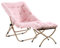 SESHINELL Comfy Saucer Chair with Ottoman, Oversized Foldable Faux Fur Lounge Reading Chair Set with Metal Frame, Moon Accent Lazy Armchair for Bedroom, Living Room, Dorm Rooms, Pink